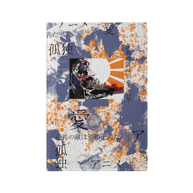 Обложка для паспорта матовая кожа с принтом Самурай Чамплу в Кировске, натуральная матовая кожа | размер 19,3 х 13,7 см; прозрачные пластиковые крепления | Тематика изображения на принте: абстракция | аниме | брызги | иероглифы | самурай | самурай чамплу | тай дай | чамплу | япония | японские иероглифы | японские символы