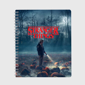 Тетрадь с принтом Stranger Things в Кировске, 100% бумага | 48 листов, плотность листов — 60 г/м2, плотность картонной обложки — 250 г/м2. Листы скреплены сбоку удобной пружинной спиралью. Уголки страниц и обложки скругленные. Цвет линий — светло-серый
 | Тематика изображения на принте: 11 | demogorgon | dustin | eleven | jim hopper | lucas | mike | nancy | netflix | steve | will | билли | дастин | демогоргон | джойс | джонатан | дина | загадочные события | лукас | майк | макс | нетфликс | нэнси | оди | одиннадцать