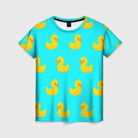 Женская футболка 3D с принтом Уточки в Кировске, 100% полиэфир ( синтетическое хлопкоподобное полотно) | прямой крой, круглый вырез горловины, длина до линии бедер | Тематика изображения на принте: 3d | ducks | голубая | желтая | зд | утки | уточки
