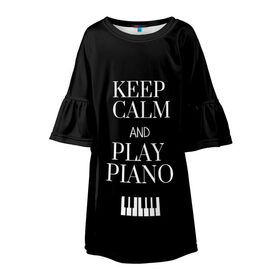 Детское платье 3D с принтом Keep calm and play piano в Кировске, 100% полиэстер | прямой силуэт, чуть расширенный к низу. Круглая горловина, на рукавах — воланы | Тематика изображения на принте: keep calm and play piano | piano | клавиши | музыка | музыкант | пианисты | фортепиано