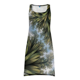Платье-майка 3D с принтом Зеленые листья в Кировске, 100% полиэстер | полуприлегающий силуэт, широкие бретели, круглый вырез горловины, удлиненный подол сзади. | абстракция | голубое | зеленые листья | листья | небо