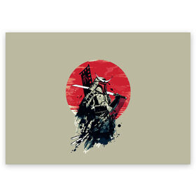 Поздравительная открытка с принтом Samurai man в Кировске, 100% бумага | плотность бумаги 280 г/м2, матовая, на обратной стороне линовка и место для марки
 | бамбук | катана | сакура | самурай | япония