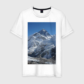 Мужская футболка хлопок с принтом Эверест в Кировске, 100% хлопок | прямой крой, круглый вырез горловины, длина до линии бедер, слегка спущенное плечо. | Тематика изображения на принте: вершина | возвышеность | гора | холм | эверест