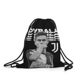 Рюкзак-мешок 3D с принтом Paulo Dybala в Кировске, 100% полиэстер | плотность ткани — 200 г/м2, размер — 35 х 45 см; лямки — толстые шнурки, застежка на шнуровке, без карманов и подкладки | Тематика изображения на принте: дибала | знаменитости | пауло дибала | футболист | ювентус