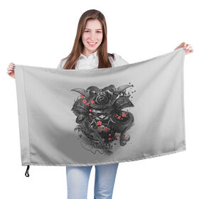 Флаг 3D с принтом Samurai в Кировске, 100% полиэстер | плотность ткани — 95 г/м2, размер — 67 х 109 см. Принт наносится с одной стороны | острова | самурай | токио | япония