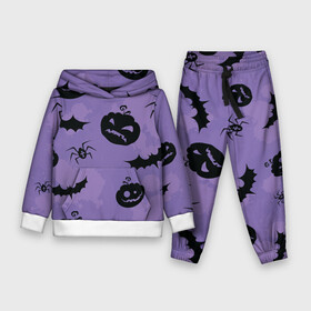 Детский костюм 3D (с толстовкой) с принтом Фиолетовый хэллоуин в Кировске,  |  | арт | вектор | вырезанные лица | летучая мышь | летучие мыши | паук | пауки | рисунок | тыква | тыквы | фиолетовый | черный