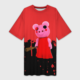 Платье-футболка 3D с принтом ROBLOX PIGGY   СВИНКА ПИГГИ в Кировске,  |  | pig | piggy | roblox | игра | компьютерная игра | логотип | онлайн | онлайн игра | пигги | поросенок | роблакс | роблокс | свинка | свинья