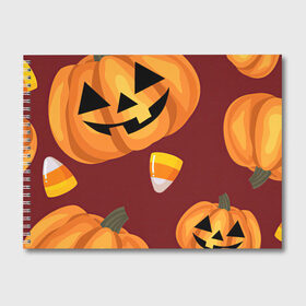 Альбом для рисования с принтом Сладкие хэллоуин в Кировске, 100% бумага
 | матовая бумага, плотность 200 мг. | арт | бардовый | красный | оранжевый | рисунок | сладости | сладость | тыква | тыквы