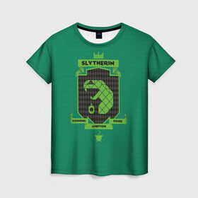 Женская футболка 3D с принтом Slytherin в Кировске, 100% полиэфир ( синтетическое хлопкоподобное полотно) | прямой крой, круглый вырез горловины, длина до линии бедер | harry potter | slytherin | vdzabma | гарри поттер | слизерин