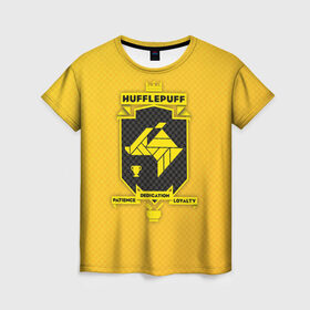 Женская футболка 3D с принтом Hufflepuff в Кировске, 100% полиэфир ( синтетическое хлопкоподобное полотно) | прямой крой, круглый вырез горловины, длина до линии бедер | harry potter | hufflepuff | vdzabma | гарри поттер | пуффендуй | хаффлпафф