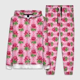 Женский костюм 3D с принтом Декор из нежных роз в Кировске,  |  | fashion | flower pattern | girl | pink | roses | винтаж | винтажные | девушкам | зелень | лепестки | лето | листья | марта | нежные | пастельные | паттерн | пионы | подарок | природа | растения | ретро | роза | розы | узор