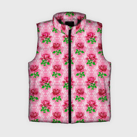 Женский жилет утепленный 3D с принтом Декор из нежных роз в Кировске,  |  | fashion | flower pattern | girl | pink | roses | винтаж | винтажные | девушкам | зелень | лепестки | лето | листья | марта | нежные | пастельные | паттерн | пионы | подарок | природа | растения | ретро | роза | розы | узор