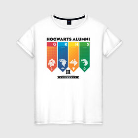 Женская футболка хлопок с принтом Hogwarts в Кировске, 100% хлопок | прямой крой, круглый вырез горловины, длина до линии бедер, слегка спущенное плечо | harry potter | hogwarts | vdzabma | гарри поттер | хогвартс