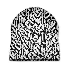 Шапка 3D с принтом Шрифт на чёрном в Кировске, 100% полиэстер | универсальный размер, печать по всей поверхности изделия | буквы | графика | граффити | иероглиф | иероглифы | каллиграфия | надпись | орнамент | стенсилс | шрифт