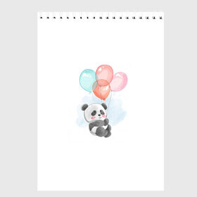 Скетчбук с принтом I`m Panda with balloons в Кировске, 100% бумага
 | 48 листов, плотность листов — 100 г/м2, плотность картонной обложки — 250 г/м2. Листы скреплены сверху удобной пружинной спиралью | panda. | воздушные шары | панда | пандочка