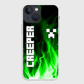 Чехол для iPhone 13 mini с принтом MINECRAFT CREEPER в Кировске,  |  | creeper | game | minecraft | блоки | игра | квадраты | компьютерная | крипер | криппер | майнкрафт | огонь