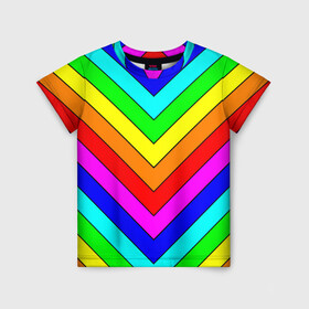 Детская футболка 3D с принтом Rainbow Stripes в Кировске, 100% гипоаллергенный полиэфир | прямой крой, круглый вырез горловины, длина до линии бедер, чуть спущенное плечо, ткань немного тянется | Тематика изображения на принте: geometry | gradient | neon | геометрические | градиент | детям | кислота | кислотный | конус | красочный | линии | неоновые | пирамида | полоска | полосы | радуга | радужный | разноцветные | сочный | треугольники
