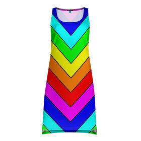 Платье-майка 3D с принтом Rainbow Stripes в Кировске, 100% полиэстер | полуприлегающий силуэт, широкие бретели, круглый вырез горловины, удлиненный подол сзади. | geometry | gradient | neon | геометрические | градиент | детям | кислота | кислотный | конус | красочный | линии | неоновые | пирамида | полоска | полосы | радуга | радужный | разноцветные | сочный | треугольники
