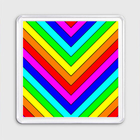 Магнит 55*55 с принтом Rainbow Stripes в Кировске, Пластик | Размер: 65*65 мм; Размер печати: 55*55 мм | Тематика изображения на принте: geometry | gradient | neon | геометрические | градиент | детям | кислота | кислотный | конус | красочный | линии | неоновые | пирамида | полоска | полосы | радуга | радужный | разноцветные | сочный | треугольники