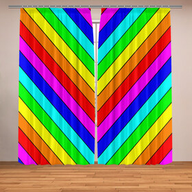Фотошторы с принтом Rainbow Stripes в Кировске, Блэкаут (светозащита 90%) / Габардин (светозащита 40% | 2 полотна шириной по 145 см; Высота 200-300 см; Крепление: шторная лента (на крючки); | geometry | gradient | neon | геометрические | градиент | детям | кислота | кислотный | конус | красочный | линии | неоновые | пирамида | полоска | полосы | радуга | радужный | разноцветные | сочный | треугольники