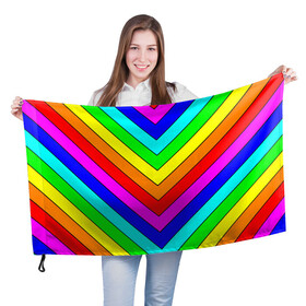Флаг 3D с принтом Rainbow Stripes в Кировске, 100% полиэстер | плотность ткани — 95 г/м2, размер — 67 х 109 см. Принт наносится с одной стороны | geometry | gradient | neon | геометрические | градиент | детям | кислота | кислотный | конус | красочный | линии | неоновые | пирамида | полоска | полосы | радуга | радужный | разноцветные | сочный | треугольники