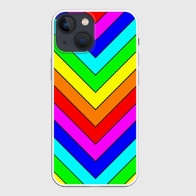 Чехол для iPhone 13 mini с принтом Rainbow Stripes в Кировске,  |  | Тематика изображения на принте: geometry | gradient | neon | геометрические | градиент | детям | кислота | кислотный | конус | красочный | линии | неоновые | пирамида | полоска | полосы | радуга | радужный | разноцветные | сочный | треугольники