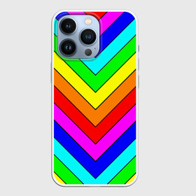 Чехол для iPhone 13 Pro с принтом Rainbow Stripes в Кировске,  |  | Тематика изображения на принте: geometry | gradient | neon | геометрические | градиент | детям | кислота | кислотный | конус | красочный | линии | неоновые | пирамида | полоска | полосы | радуга | радужный | разноцветные | сочный | треугольники