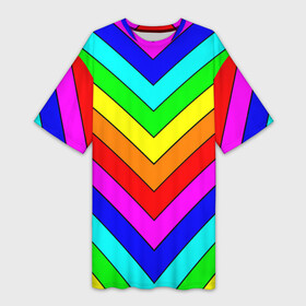 Платье-футболка 3D с принтом Rainbow Stripes в Кировске,  |  | geometry | gradient | neon | геометрические | градиент | детям | кислота | кислотный | конус | красочный | линии | неоновые | пирамида | полоска | полосы | радуга | радужный | разноцветные | сочный | треугольники