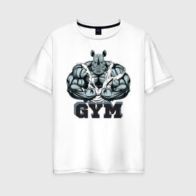 Женская футболка хлопок Oversize с принтом Bodybuilding N в Кировске, 100% хлопок | свободный крой, круглый ворот, спущенный рукав, длина до линии бедер
 | бодибилдинг | гантели | спорт | штанга