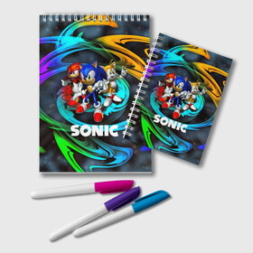 Блокнот с принтом SONIC TRIO в Кировске, 100% бумага | 48 листов, плотность листов — 60 г/м2, плотность картонной обложки — 250 г/м2. Листы скреплены удобной пружинной спиралью. Цвет линий — светло-серый
 | Тематика изображения на принте: hedgehog | metal sonic | silver | silver the hedgehog | sonic | sonic boom | sonic the hedgehog | ёж сонник | игры | соник | фильмы