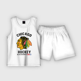 Детская пижама с шортами хлопок с принтом CHICAGO BLACKHAWKS NHL в Кировске,  |  | Тематика изображения на принте: blackhawks | ccm | chicago | hockey | nhl | sport | usa | блэкхоукс | индеец | нхл | спорт | сша | хоккей | чикаго