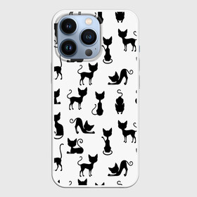 Чехол для iPhone 13 Pro с принтом КОШКИ ЧЕРНОЕ НА БЕЛОМ в Кировске,  |  | cat | pussy | домашние | кис кис | коты | котэ | кошки | лапки | мяу | паттерн | усы | хвост | черно белое