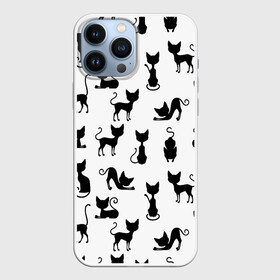 Чехол для iPhone 13 Pro Max с принтом КОШКИ ЧЕРНОЕ НА БЕЛОМ в Кировске,  |  | cat | pussy | домашние | кис кис | коты | котэ | кошки | лапки | мяу | паттерн | усы | хвост | черно белое