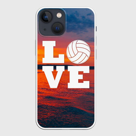 Чехол для iPhone 13 mini с принтом LOVE Volleyball в Кировске,  |  | Тематика изображения на принте: beach | i love | live | love | voleybal | volleyball | волебол | волейбол | волейболист | волейболистка | воллейбол | пляжный | я люблю