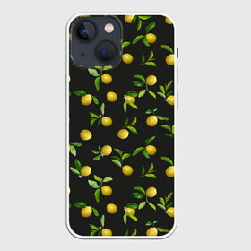 Чехол для iPhone 13 mini с принтом Лимончики на черном в Кировске,  |  | citrus | fruit | lemon | lemon flowers | lemons | print | лимон | лимончики | лимоны | принт | фрукты | цветы лимона | цитрусовые