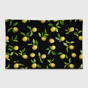 Флаг-баннер с принтом Лимоны на черном в Кировске, 100% полиэстер | размер 67 х 109 см, плотность ткани — 95 г/м2; по краям флага есть четыре люверса для крепления | 