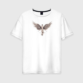 Женская футболка хлопок Oversize с принтом Ангел в Кировске, 100% хлопок | свободный крой, круглый ворот, спущенный рукав, длина до линии бедер
 | ангел | крылья | мужчина с крыльями | перья | тату.
