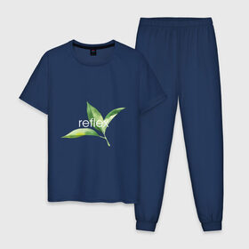 Мужская пижама хлопок с принтом reflex листья в Кировске, 100% хлопок | брюки и футболка прямого кроя, без карманов, на брюках мягкая резинка на поясе и по низу штанин
 | relax | зелень | листья