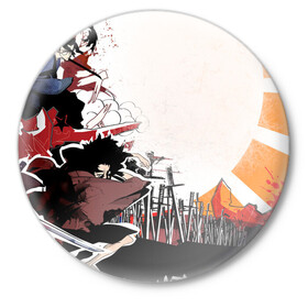 Значок с принтом Афросамурай аниме в Кировске,  металл | круглая форма, металлическая застежка в виде булавки | аниме | арт аниме | афросамурай | самурай | токийский гуль