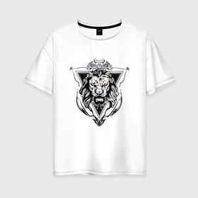 Женская футболка хлопок Oversize с принтом lion лев в Кировске, 100% хлопок | свободный крой, круглый ворот, спущенный рукав, длина до линии бедер
 | lion | артхаус | черное на белом