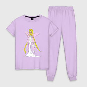 Женская пижама хлопок с принтом Sailor Moon Серенити в Кировске, 100% хлопок | брюки и футболка прямого кроя, без карманов, на брюках мягкая резинка на поясе и по низу штанин | Тематика изображения на принте: bunny | luna | princess | serenity | stars | usagi | wings | ангел | волосы | девушка | детям | звездная | звезды | королева | корона | крылья | луна | любовь | малышка | марс | радуга | сейлор мун | токио | усаги цукино | школьные 