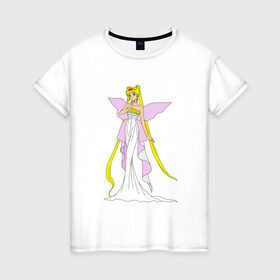 Женская футболка хлопок с принтом Sailor Moon/Серенити в Кировске, 100% хлопок | прямой крой, круглый вырез горловины, длина до линии бедер, слегка спущенное плечо | bunny | luna | princess | serenity | stars | usagi | wings | ангел | волосы | девушка | детям | звездная | звезды | королева | корона | крылья | луна | любовь | малышка | марс | радуга | сейлор мун | токио | усаги цукино | школьные 