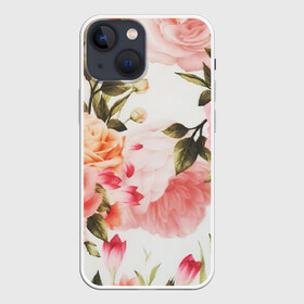 Чехол для iPhone 13 mini с принтом Нежный букет в Кировске,  |  | арт | белый | букет | букет роз | желтый | зеленый | крем | кремовый | нежно | рисунок | роза | розовая розы | розовые розы | розовый | розы