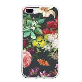Чехол для iPhone 7Plus/8 Plus матовый с принтом Цветы в Кировске, Силикон | Область печати: задняя сторона чехла, без боковых панелей | арт | бабочка | бабочки | белая лилия | белый | желтый | зеленый | картина | краски | красный | лилии | лилия | рисунок | рисунок красками | роза | розовая роза | розовый | розы | тёмный | фиолетовый