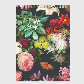 Скетчбук с принтом Цветы в Кировске, 100% бумага
 | 48 листов, плотность листов — 100 г/м2, плотность картонной обложки — 250 г/м2. Листы скреплены сверху удобной пружинной спиралью | арт | бабочка | бабочки | белая лилия | белый | желтый | зеленый | картина | краски | красный | лилии | лилия | рисунок | рисунок красками | роза | розовая роза | розовый | розы | тёмный | фиолетовый