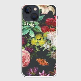 Чехол для iPhone 13 mini с принтом Цветы в Кировске,  |  | арт | бабочка | бабочки | белая лилия | белый | желтый | зеленый | картина | краски | красный | лилии | лилия | рисунок | рисунок красками | роза | розовая роза | розовый | розы | тёмный | фиолетовый