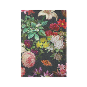 Обложка для паспорта матовая кожа с принтом Цветы в Кировске, натуральная матовая кожа | размер 19,3 х 13,7 см; прозрачные пластиковые крепления | арт | бабочка | бабочки | белая лилия | белый | желтый | зеленый | картина | краски | красный | лилии | лилия | рисунок | рисунок красками | роза | розовая роза | розовый | розы | тёмный | фиолетовый