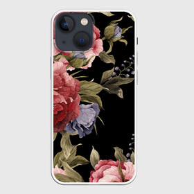 Чехол для iPhone 13 mini с принтом Цветы в Кировске,  |  | арт | бутон | бутоны | зеленый | картина | рисунок | рисунок красками | розовый | темный | фиолетовый | чёрный