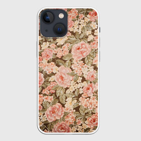 Чехол для iPhone 13 mini с принтом Розовая поляна в Кировске,  |  | арт | кремовый | рисунок | роза | розовая поляна | розовые розы | розовые цветы | розы
