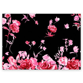Поздравительная открытка с принтом Яркие розы в Кировске, 100% бумага | плотность бумаги 280 г/м2, матовая, на обратной стороне линовка и место для марки
 | Тематика изображения на принте: арт | рисунок | роза | розовая роза | розовые розы | розовый | розы | тёмный | цветы | чёрный